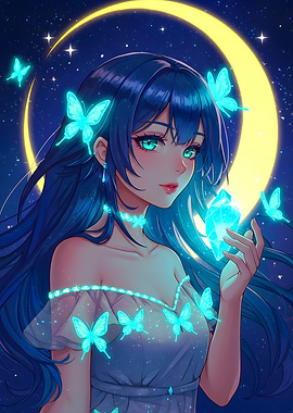 Anime Girl with Butterflies