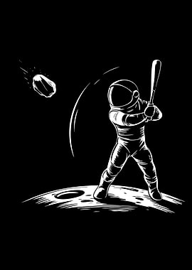Astronaut Baseball Player on the Moon