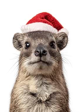Cute Tree Hyrax with Santa Hat