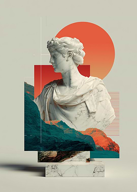 Marble Statue with Abstract Geometric Elements