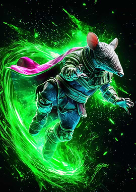 Armadillo Superhero with Green Energy