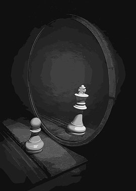 Chess Piece Reflection in Mirror
