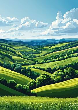 Rolling Green Hills Landscape Illustration
