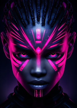 Cyberpunk Woman with Neon Face Paint