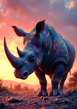 Colorful Rhino at Sunset