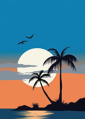 Tropical Sunset Silhouette