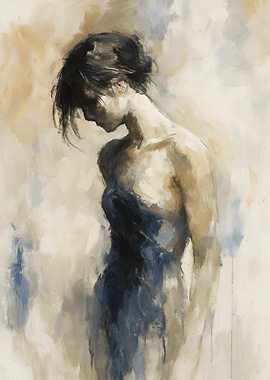 Woman in Blue Dress Painting