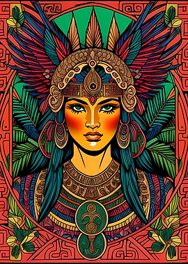 Aztec Woman with Headdress Illustration