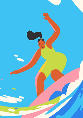 Surfer Girl on Pink Board