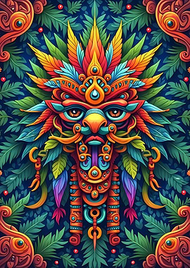 Colorful Tribal Mask in Jungle Setting