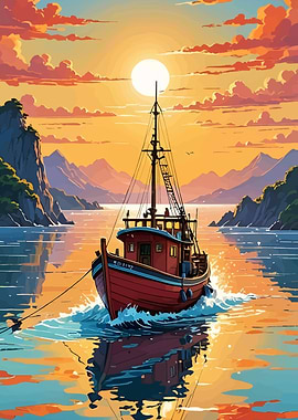 Fishing Boat at Sunset