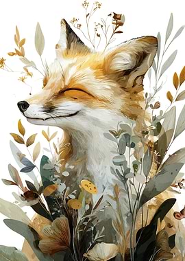 Fox in Floral Watercolor