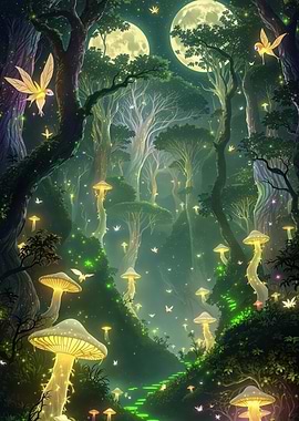 Enchanted Forest with Glowing Mushrooms