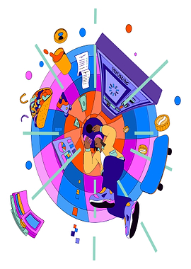 Colorful Abstract Illustration with Central Figure