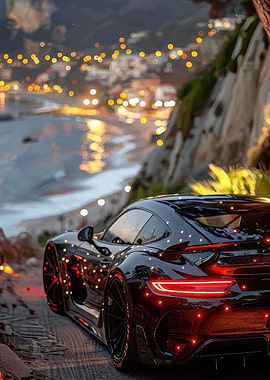 Sleek Black Car at Night