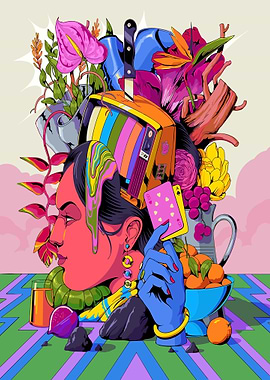 Surreal Still Life with Woman and Objects