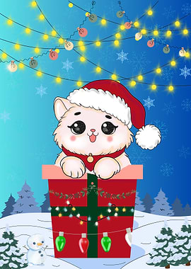 Christmas Cat in a Gift Box