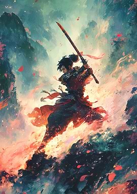 Samurai Warrior with Sword in Action