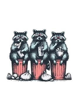 Cool Raccoons in Trash Cans