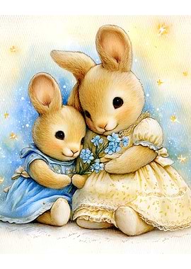 Two Cute Bunnies with Flowers