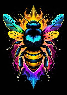 Colorful Bee with Flames