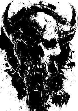 Abstract Black and White Skull Illustration