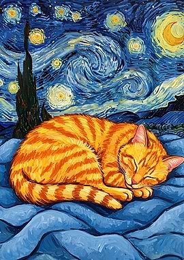 Starry Night Cat Nap Painting