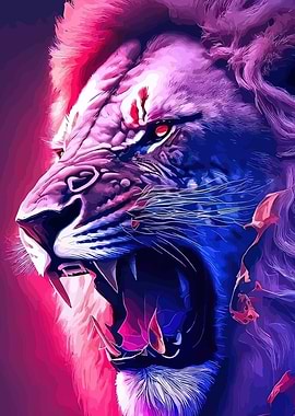 Colorful Lion Roar Digital Art