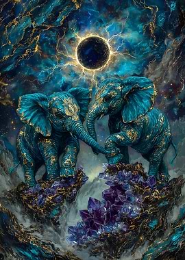 Celestial Elephants with Amethyst Crystals