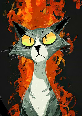Angry Cat with Fiery Background