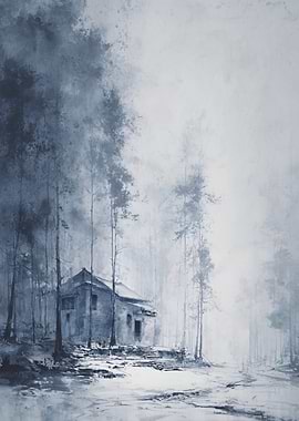 Winter Cabin in the Woods Painting