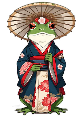 Frog in Kimono with Parasol
