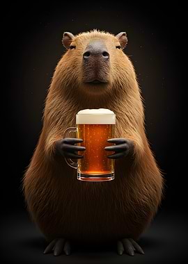 Capybara holding a beer mug