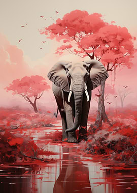 Elephant in Red Landscape