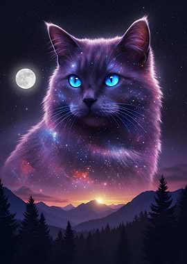 Cosmic Cat in Mountain Landscape
