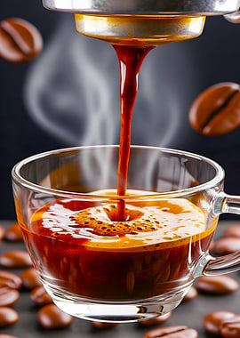 Espresso Pouring into Glass Cup