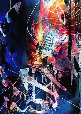 Abstract Expressionist Painting with Bold Colors