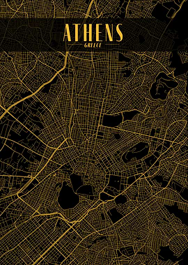 Athens Golden Map Art