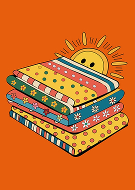 Retro Stacked Blankets with Sun