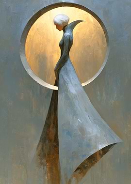 Elegant Woman in Gray Dress Painting