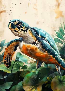 Sea Turtle in Lush Foliage