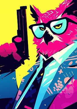Owl Agent with Gun Pop Art