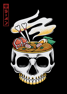 Skull Ramen Bowl Illustration