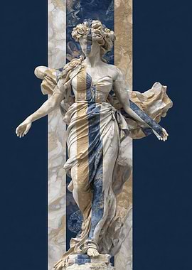 Marble Statue with Blue and Gold Accents