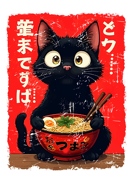 Black Cat with Ramen Bowl