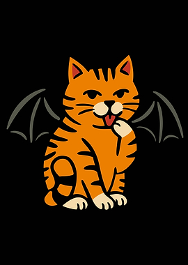 Cartoon Cat with Bat Wings