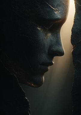 Stone Face Profile with Golden Light