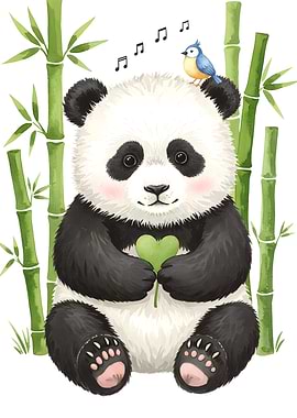Cute Panda and Bird
