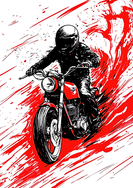 Motorcycle Rider with Red Splatter Effect