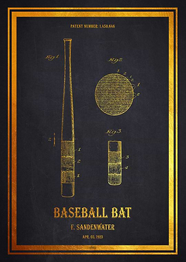 Baseball Bat Patent 1923 - Gold